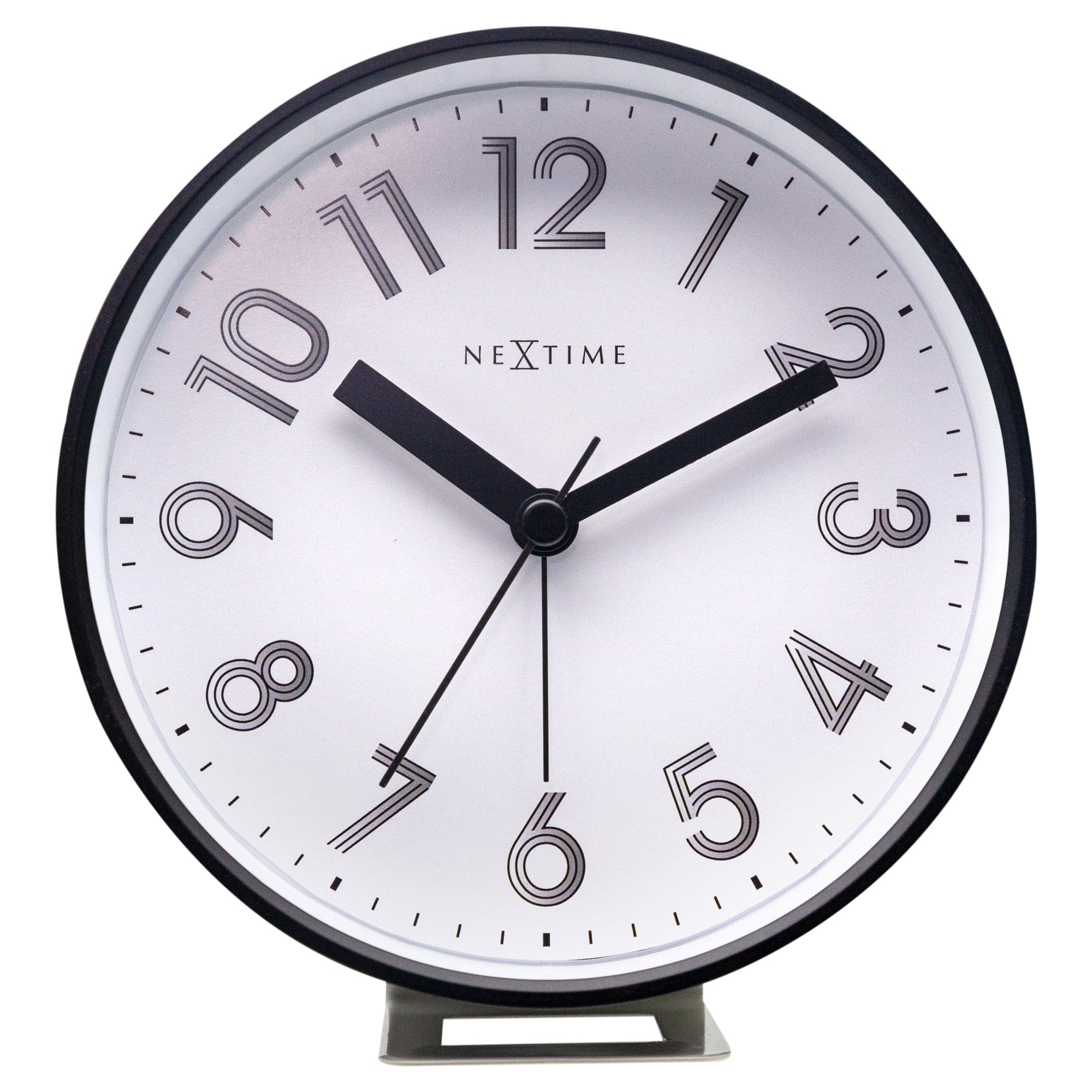 NeXtime Clocks Reflect table alarm clock with light function, silent operation, plastic body, 12.5x13x5.5cm front view